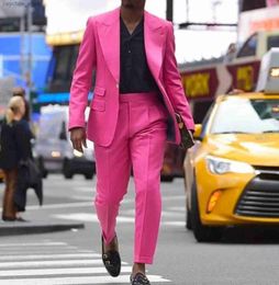 Handsome Men's Fuchsia 2 Piece Suits Slim Fit 2023 Casual Prom Wedding Tuxedos Trajes De Hombre (Jacket+Pants) Q230828