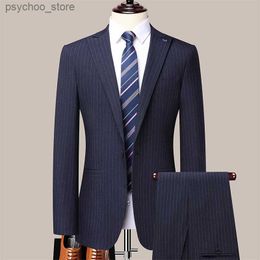 High Quality (Blazer + Trousers) Men British Style Simple Casual Business Fashion Elegant Wedding Best Man Gentleman Suit 2Piece Q230828