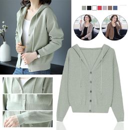 Women's Jackets Elegant Women Vintage Solid Cardigan Sweatrer Autumn Soft Loose Knitted Thick Winter Casual Simple Drawstring Hooded Jacket