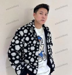 xinxinbuy Men designer Coat Jacket Fleece dots letter jacquard fabric long sleeve women Grey Black red blue S-2XL