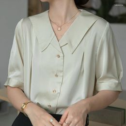 Women's Blouses Fashion Chiffon For Women Short Sleeve Puff Shirts Females Elegant Clothing Solid Tops Office Ladies V-Neck