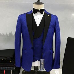 Men s Suits Blazers 2023 Men Suit Blazer Black ed Lapel Jacquard Fabirc White Wedding Regular Slim Fit Ternos Vest Jacket Pants Three Piece 230828