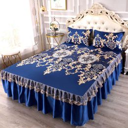 Bed Skirt Classic Blue Home Textile Bedding 3pcs/set(1Bed 2pcs Pillowcase) Sheet King/Quee F0596