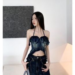 Women's Tanks Clothing Blue Vest Denim Strap Top High Street Y2K Europe And America Fashion Sexy Female 2023 Summer Short