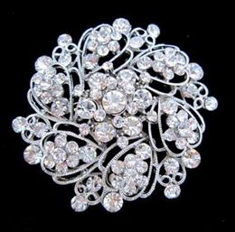 Silver Tone Alloy Rhinestone Crystal Vintage Look Flower Wedding Cake Brooch