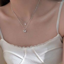 Pendant Necklaces Fashion Butterfly Necklace Women Double Layer Clavicle Chains Jewellery Shiny Choker For Ladies Gift