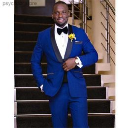 2 Pieces Men Suits One Buttons Royal Blue Wedding Men Suit Terno Masculino Satin Lapel Party Prom Dinner Blazer (Jacket+Pants) Q230828