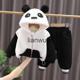 Clothing Sets Fashion Lamb Wool Clothes Suit Baby Girls Boys Fleece Padded CoatsPants 2Pcs Kids Panda Cartoon Outfits Children Clothing Sets x0828