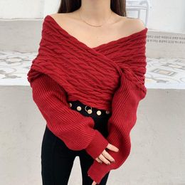 Women's Sweaters Luxury Sexy V-neck Off Shoulder Y2k Sweater Long Sleeves Knitted Pullover Women Korean Fashion Coats Loose Short Tops