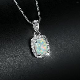Pendant Necklaces Female Luxury White Pink Purple Pendants Fashion Blue Fire Opal For Women Vintage Wedding Necklace Jewelry