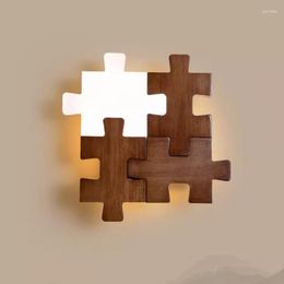Wall Lamp Nordic Led Creative Building Block Bedside Simple Solid Wood For Bedroom Living Porch Aisle Decoration Lighting