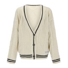 Women's Knits Tees Autumn Women Beige V-neck Star Embroidery Cardigan Casual Loose Sweater Fashion Temperament Knitted Jacket Y2k Streetwear 230827