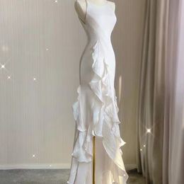 Urban Sexy Dresses Elegant Ruffled Edges Wedding Dress Graceful O neck Spaghetti Straps Backless Simple Fishtail Bridal Gown Customize SWD978 230828