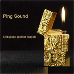 Lighters Dragon Gas Butane Refillable Lighter Grinding Jet Flint Metal Emboss Bright Sound Cigarette Cigar Inflated Drop Delivery Home Dhlcq