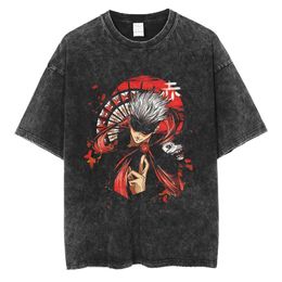 Cosplay T-shirt Men's T-shirts Anime Jujutsu Kaisen T Shirt Vintage Washed T-shirt Gojo Satoru Graphic Print Tshirt 100% Cotton Summer Retro Short Sleeve Tees 664