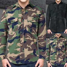Men's T Shirts Mens Size Medium Casual Loose Trend Double Pocket Washed Camouflage Cargo Long Sleeve Shirt Guard Set