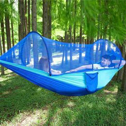 Portable Outdoor Camping Hammock with Mosquito Net High Strength Parachute Fabric Hanging Bed Sleeping Swing 1-2 Person Q230829