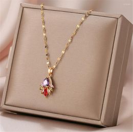 Pendant Necklaces 316L Stainless Steel Retro Chinese Style Zircon Peacock Titanium Fashion Jewellery Micro-inlaid Colour Crystal Necklace