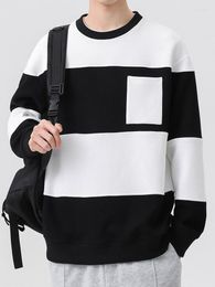 Men's Hoodies 2023 Autumn Striped Sweatshirts Men Streetwear Patchwork Pockets O-Neck Long Sleeve Cotton Pullovers Hoodie Tops Plus Size 8XL