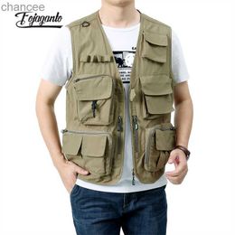 FOJAGANTO Men Summer Cargo Vest Solid Colour Casual Multi-Pocket Outdoor Sports V-Neck Vest Loose Thin Quick-Drying Vest Men HKD230828