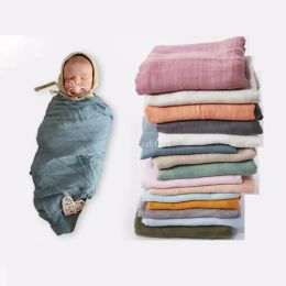 Summer Newborn Baby Swaddling Blankets Tulle Cotton Muslim Solid Colour Babies Double Layers Soft Cotton Blanket Quick Drying Bath Towel