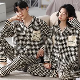 Women's Sleepwear Couple Knitted Cotton Cartoon Print Pyjamas For Women Casual Pyjama Long Sleeved Tops Pants Sets Fashion Lover