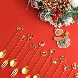 Dinnerware Sets Christmas Flatware Set Cute Santa Claus Party Dinner Tableware Spoons Fork