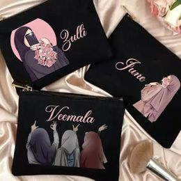 Waist Bags Personalised Hijabi Girl Makeup Bag Travel Organiser Pouch Muslim Girls Gifts Custom Name Zipper Pouches Cosmetic Eid 230826