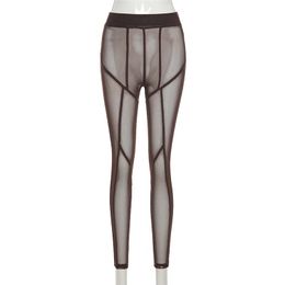 Capris Mesh See Through Women's Pants Vetement Femme 2021 High Waist Patchwork Sheer Leggings Bodyshaping Baddie Style Skinny Trousers