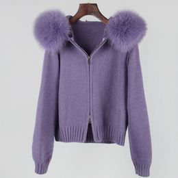 Womens Knits Tees Lady Knitted Winter Sweater Fashion Fur Collar Hooded Coats Soft Warm Autumn Hoodie YW5701 230826