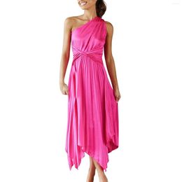 Casual Dresses Women'S Fashion Summer Solid Colour One Shoulder Sleeveless Dress Formal Occasion Luxury Evening For Party 2023