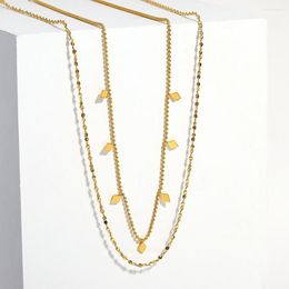 Chains 18K Gold Plated Double Layer Chain Necklace Golden Beads Rhombus Charm Minimalist For Women Trendy Wedding Jewellery