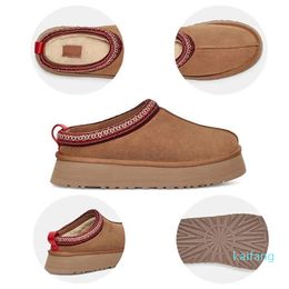 Chestnut Fur Slides Sheepskin Shearling Platform Boot Winter Mules Women Men Slip-on Shoes