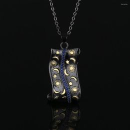 Pendants Punk Style Irregular Shape Pendant Carved Star Moon Women's Necklace Inlaid With Blue Zircon Jewellery Black Gold