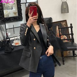 Womens Leather Faux Young Suit Jackets Coat Women High Quality Slim Genuine Sheepskin Long Sleeve MidLength BlackApricot Casacos Feminino 230828