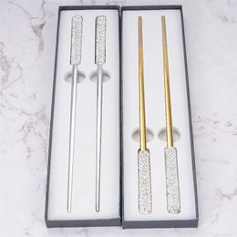 Chopsticks Luxury Fashion Sparkling Diamond Stainless Steel Household Single Pack Portable Gift Box Bling