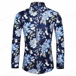 Men's Casual Shirts Floral Men Fashion Shirt Long Sleeve Hawaiian Cuba Beach Blouse Clothing Button Up Camisas Single Breasted