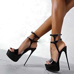 Summer Fashion Sandals Sexy Open Toe 16CM High Heels Party Dress Wedding Nightclub Women Shoes Black Red 230807