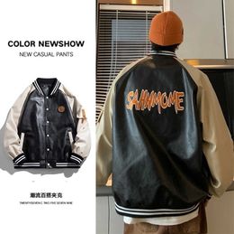 Mens Jackets Autumn Men Hip Hop Patchwork Leather Baseball Uniform Bomber For Youth Trend College Varsity Clothing 220929