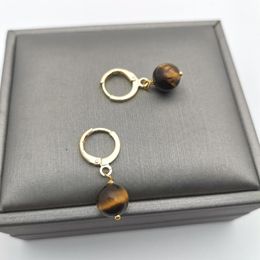 Dangle Earrings Round Tiger Eye Drop Natural Stones Boucles Oreilles Gold Simple BOHO For Women Jewelry