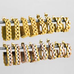 Charm Stainless Steel Metal Punk Cool Gold Color Wide Thick Watchband Earrings for Women Geometric Heart Circle Chunky Hoop Earring 230828