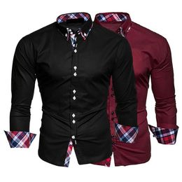 Men's Dress Shirts Slim Men Shirt Plaid Turn-down Collar Single-breasted Formal Dress Shirt Spring Slim Male Polo Shirt Business Camisa T-shirt 230828