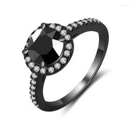 Wedding Rings Hainon Fashion Cubic Zirconia For Women Black Crystal Ring With White Stones Women's Engagement Jewellery Girl Gifts