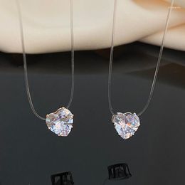 Pendant Necklaces Zircon Transparent Heart Hand Chocker Necklace Invisible Chain For Women Gift Trendy Simple Round Fishing Line Clavicel