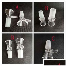 Smoking Pipes Thick Round Funnel Glass Bowl Hookah Herb Dry Oil Burners With Handle 3 Types 14Mm 18Mm Male For Tools Accessories Bongs Dhdmw