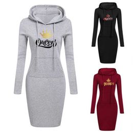 Basic Casual Dresses Fashion Women's Sweatshirt Pocket Hooded Casual Dress Solid Long Sleeve Mini Dress Kleid S-3XL T230825