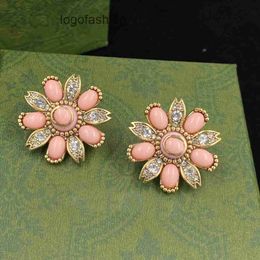 designer earrings for woman Warm pink flower stud earrings 18k goldplated rhinestone earrings for woman girl ladies fashion personalized aretes wedding gift jewel