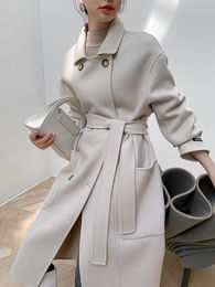 Women's Wool Blends LONGMING Fashion Coats for Women Long Woolen Jackets 100% Merino Wool Winter Elegant Overcoat Ladies Autumn Clothing Korean 230826