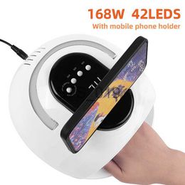 Nail Dryers Phone Holder Nail Lamp Handle 168W 42LED Lights Fast Drying LED Nail Dryer UV Gel Polish Curing Lamp Timer Smart Sensor Nail Art x0828