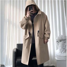 Men's Trench Coats Hooded Coat Men Classic Solid Colour Mens Long Clothing Jackets British Style Overcoat Size 2023 W63